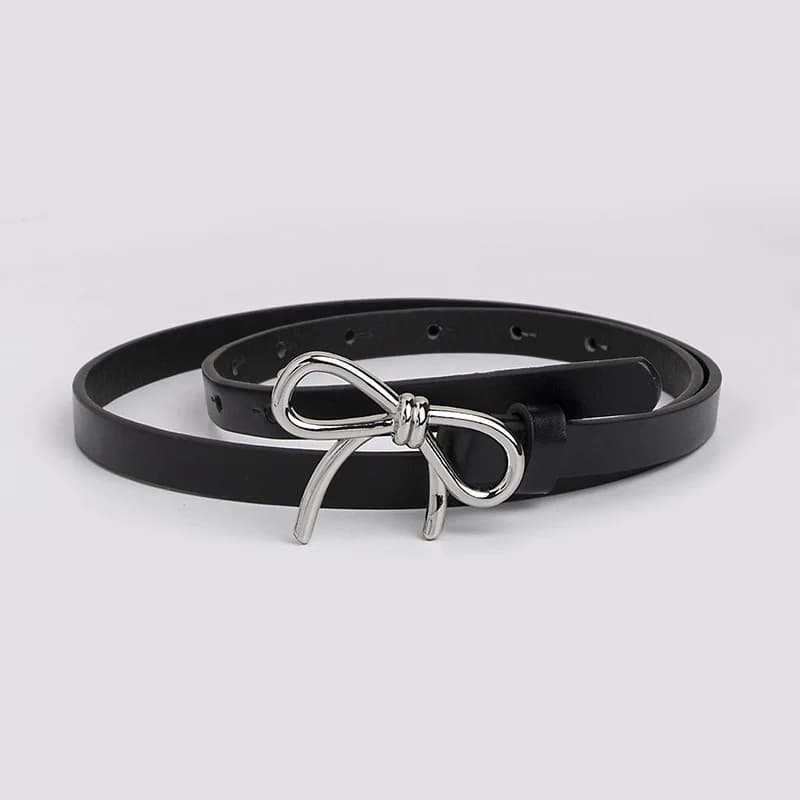 Cintura da Donna alla Moda 1,2x103cm con Fibbia a Fiocco Oro e Argento, Cintura Sottile in Pelle PU, Versatile e Casual, Trend per Jeans, Cintura da Donna