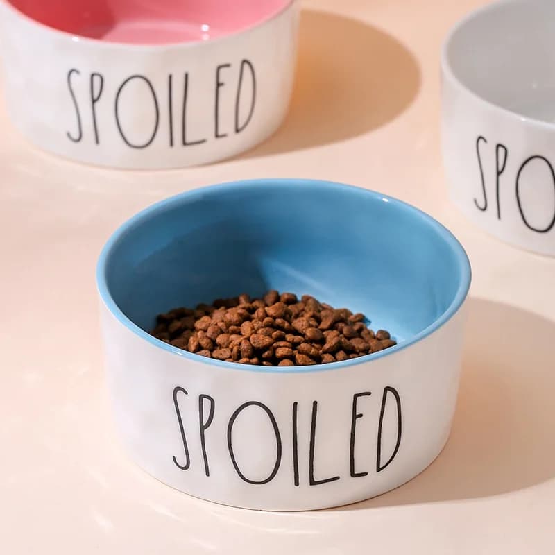 Ciotola per animali domestici a blocchi di colore - Ciotola in ceramica per cibo e acqua con motivi inglesi, alimentatore ecologico di diverse dimensioni per gatti e cani
