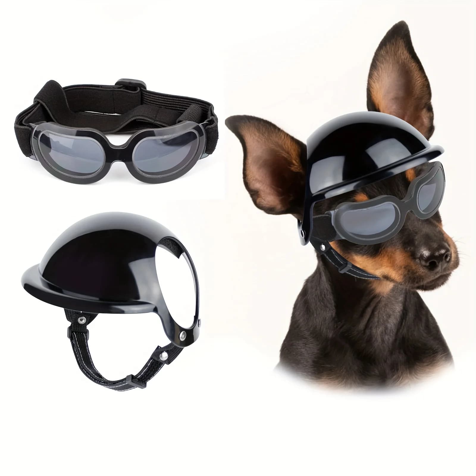 Pet Dog Helmet and Pet Goggles Set, Pet Helmet Motorcycle with Ear Holes Helmets for Dogs Cats Perfect for Outdoor Adventures