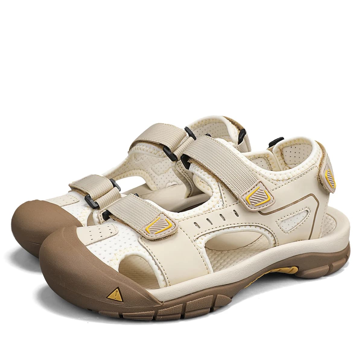 Men's Closed-Toe Sandals Breathable Perforated Fabric Outdoor Casual Hiking Beach Shoes Velcro Adjustable Vamp Heel Straps