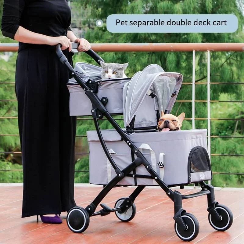 Passeggino per Animali Domestici a Doppio Strato Staccabile 2026 Hot Sale per Gatti e Cani, Carrello da Viaggio Pieghevole per Animali Domestici, Trasportino Rimovibile a 2 Livelli