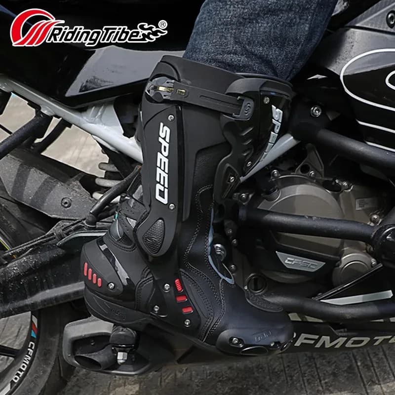 Stivali da moto fuoristrada Attrezzatura da corsa con punta in acciaio da uomo resistente con supporto per caviglia e scudo del cambio Scarpe da ginnastica Dirt Bike