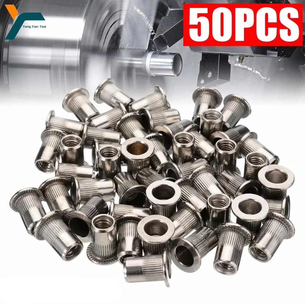 50 Pz Rivetto Dado M3-M12 Filettatura In Acciaio Inox 304 Testa Piatta Rivetto Dado Inserto Dado Rivetto A Mano Dado Pistola Testa Rivettatrice Manuale Kit di Attrezzi