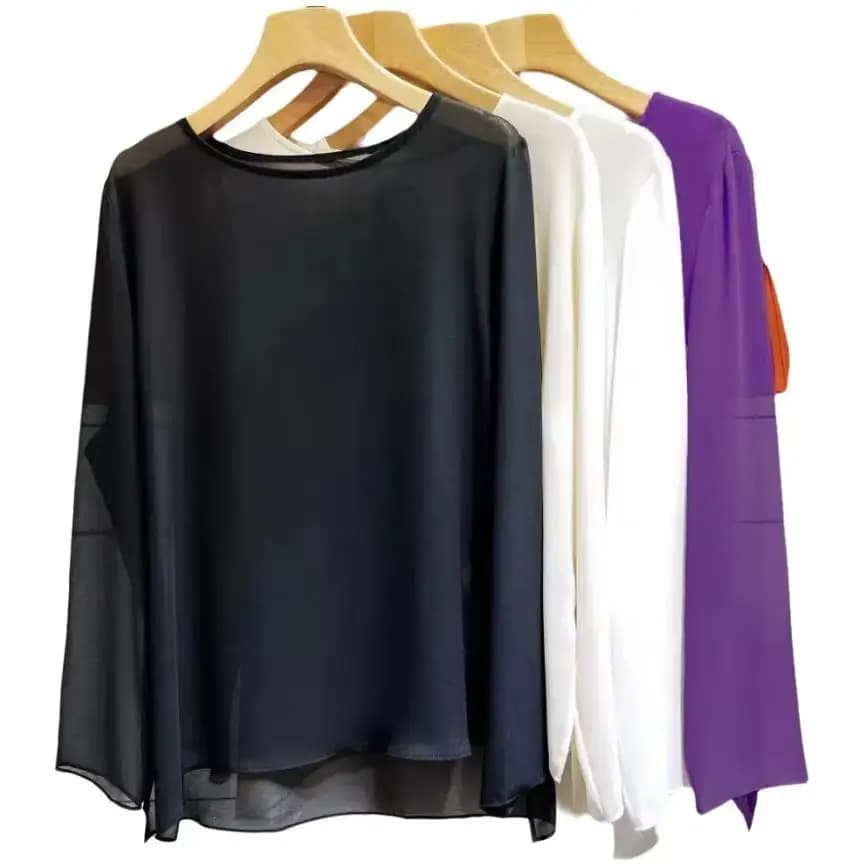 Camicia casual da donna in chiffon a maniche lunghe, leggera e trasparente, per la primavera/estate, taglie forti.