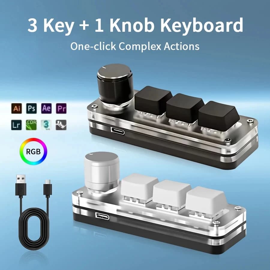 Mini Keyboard Macro 3 Keys 1 Handpiece USB RGB Gaming Custom programming knob 3 Keys Portable Switch for Photoshop