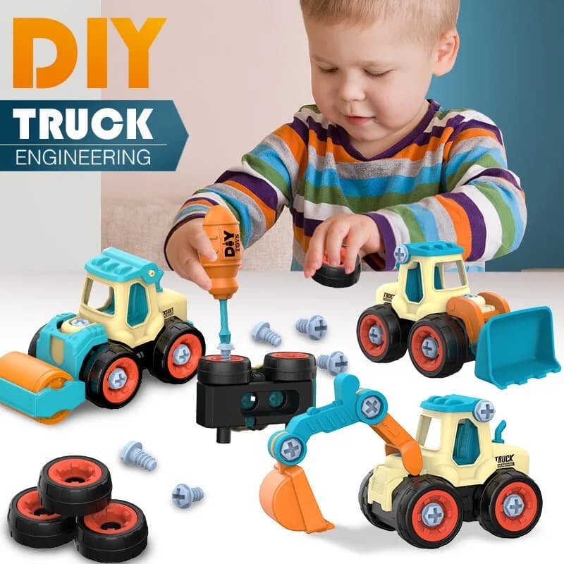 Set di 4 Giocattoli Educativi per Bambini, Auto da Costruire Fai-da-Te, Puzzle per lo Sviluppo delle Abilità Manuali