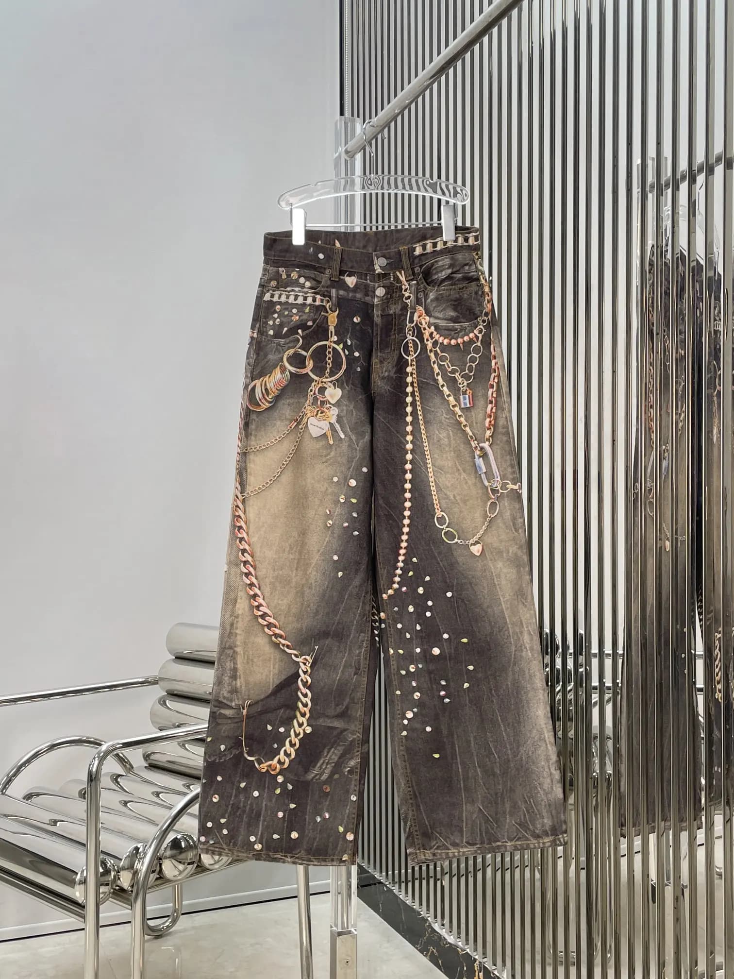 Jeans a Gamba Larga con Stampa 3D, Vita Alta, Effetto Snellente, Pantaloni Casual Versatili, Moda Femminile, Nuovi Arrivi