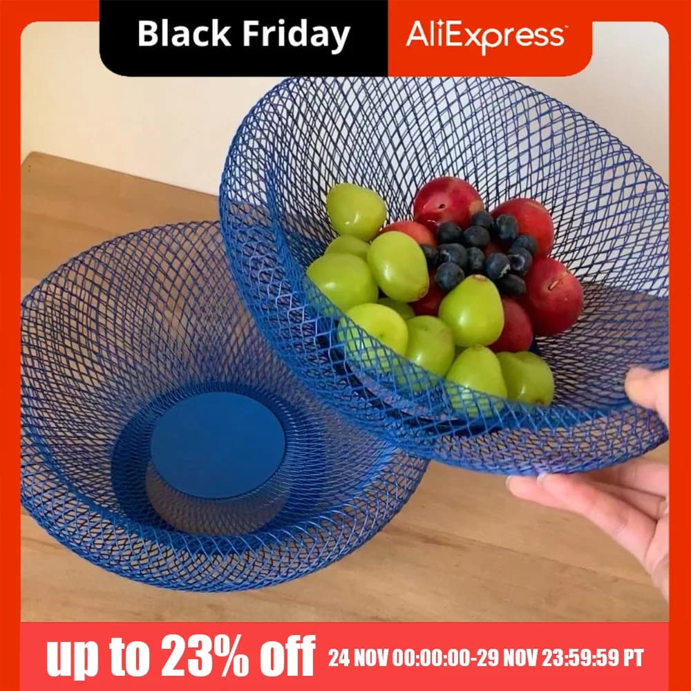 Cesto Rotondo in Ferro Battuto per Frutta, Piatto per Frutta Secca, Cesto Decorativo in Ferro a Rete Cava per Snack e Verdure, da Appoggio