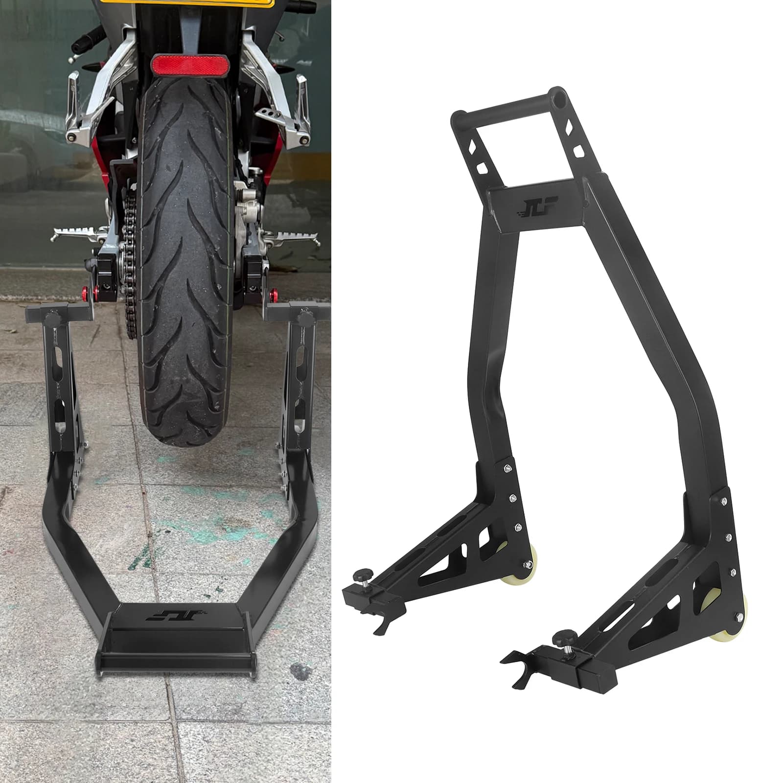 Universal Support for Motorcycles, Full Set Front and Rear, Wheel Stand, Pneumatic Repair Tool