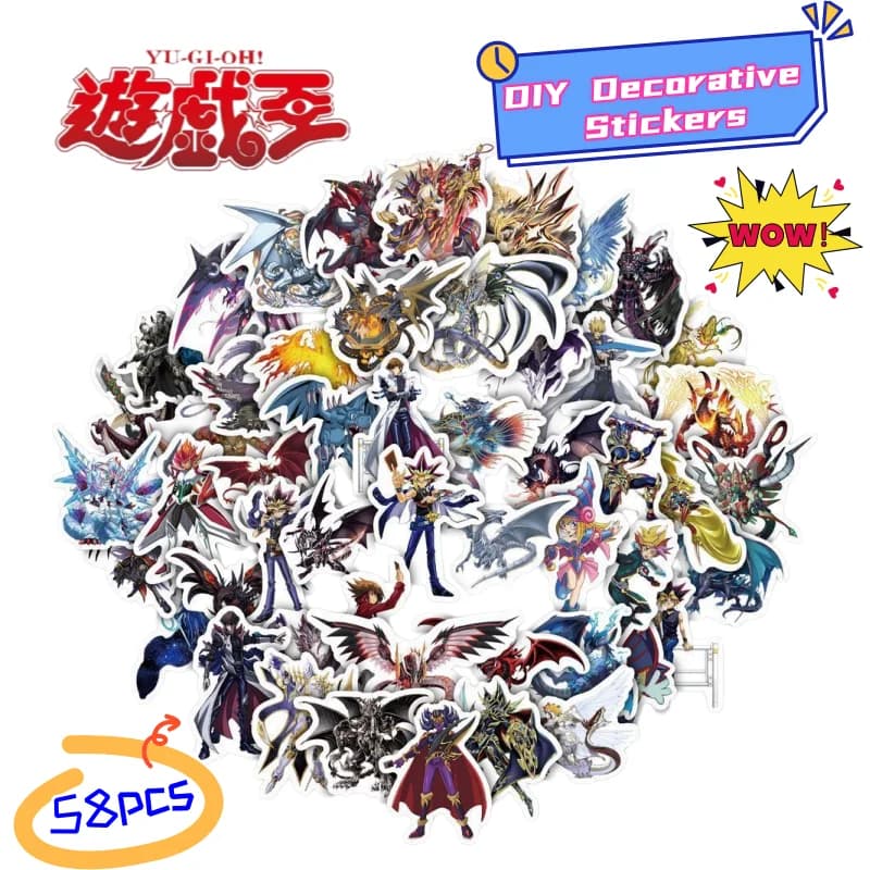 New 58pcs Yu-Gi-Oh stickers creative personalized anime merchandise phone case water cup waterproof decorative DIY stickers