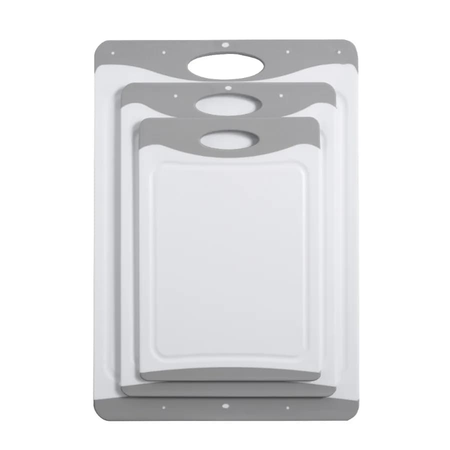 3-Piece Non-Slip Poly Cutting Boards 50% Recycled PP 16.9"x 11.8" 13.7" x 9.5" 11.4" x 7.9" WhiteandSilver Color