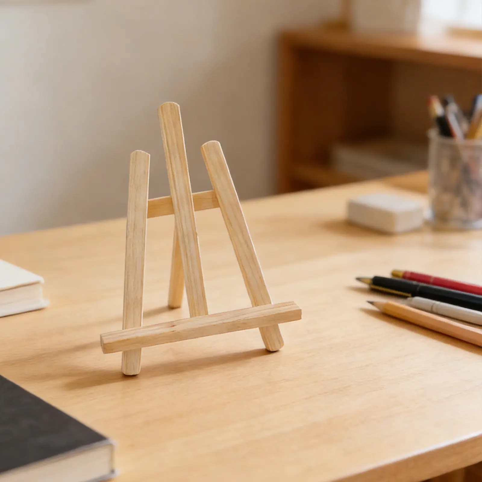 Wooden Phone Stand Triangle Mini Easel Holder Solid Wood Desktop Bracket for Smartphone Tablet Laptop Natural Wood Display Rack
