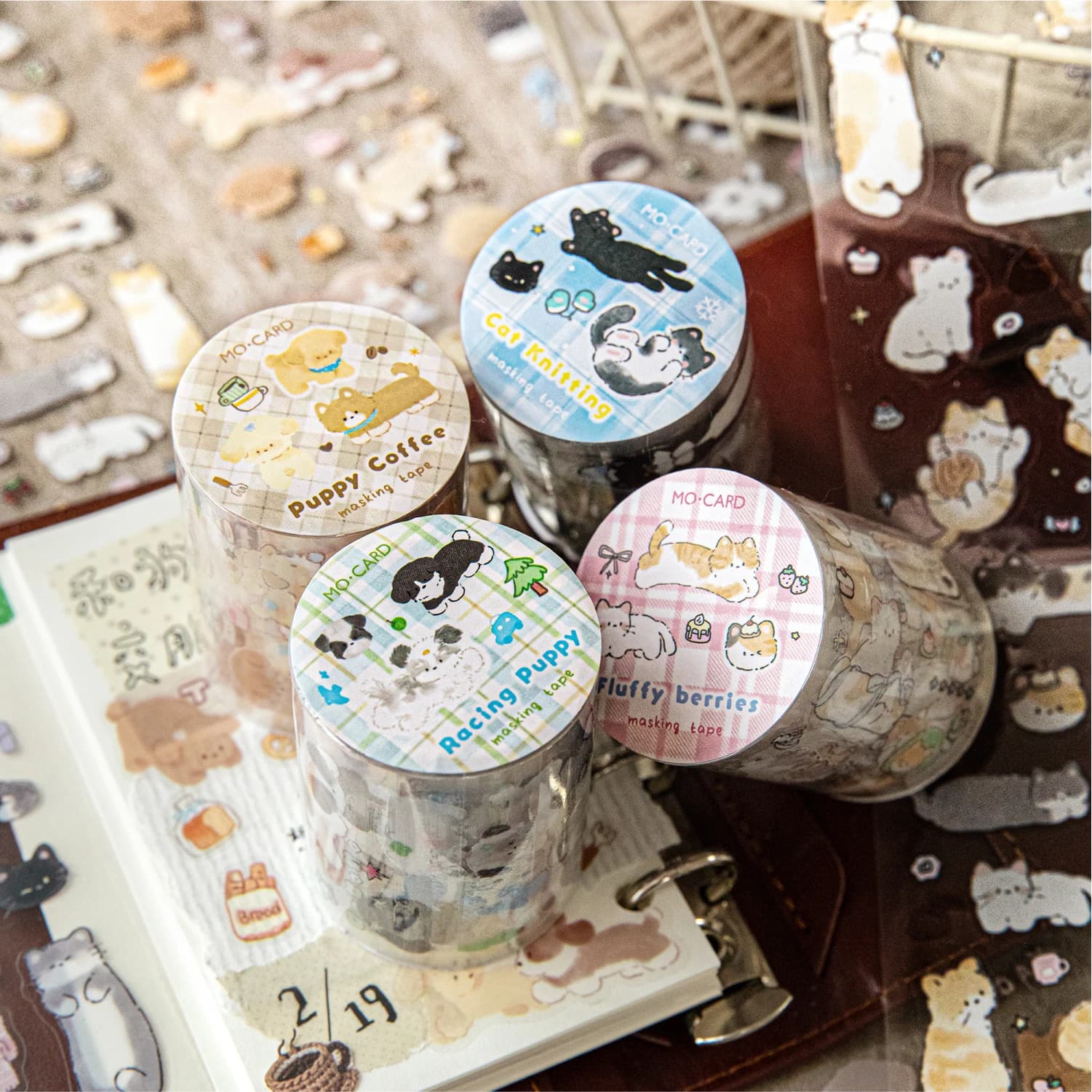 Nastro Washi Decorativo 50mm * 2m Serie Gatti e Cani, Kawaii, Carino, con Sabbia Scintillante, per Scrapbooking e Decorazioni Fai-da-Te