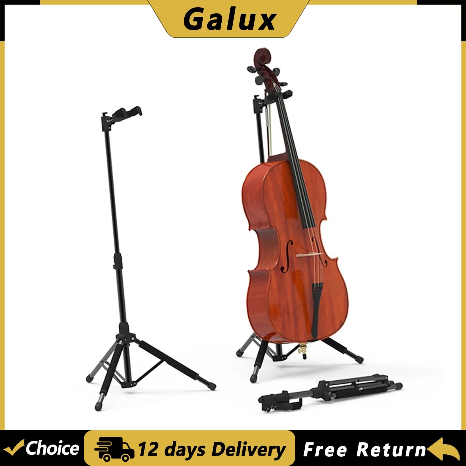 Supporto per Chitarra GALUX GS-210C, Stand Universale Pieghevole da Pavimento per Chitarra Acustica, Elettrica, Basso, Violino, Ukulele, Accessori per Chitarra