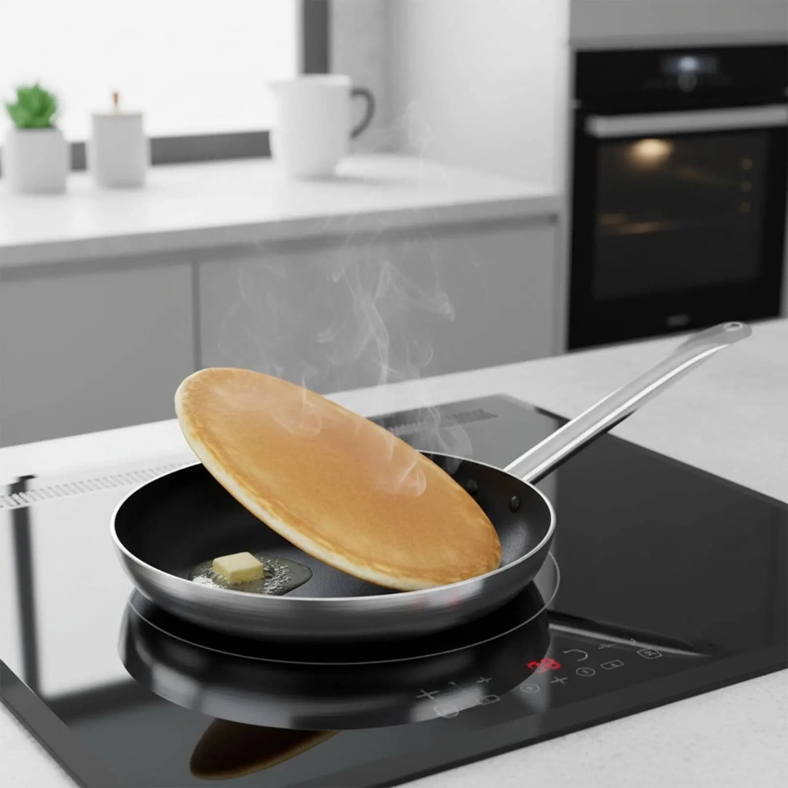 Padella Antiaderente con Foro per Appendere, Fondo Piatto, Facile da Pulire, Riscaldamento Uniforme per Cucina