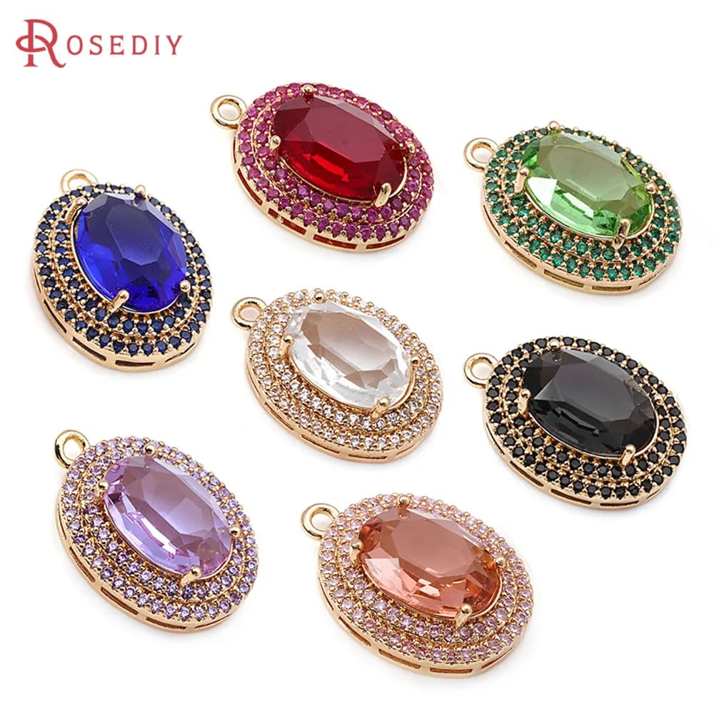 4 pezzi 18 carati color oro ottone zircone vetro ovale pendenti con ciondoli collana orecchini accessori gioielli fai da te Rosediy sito web ufficiale