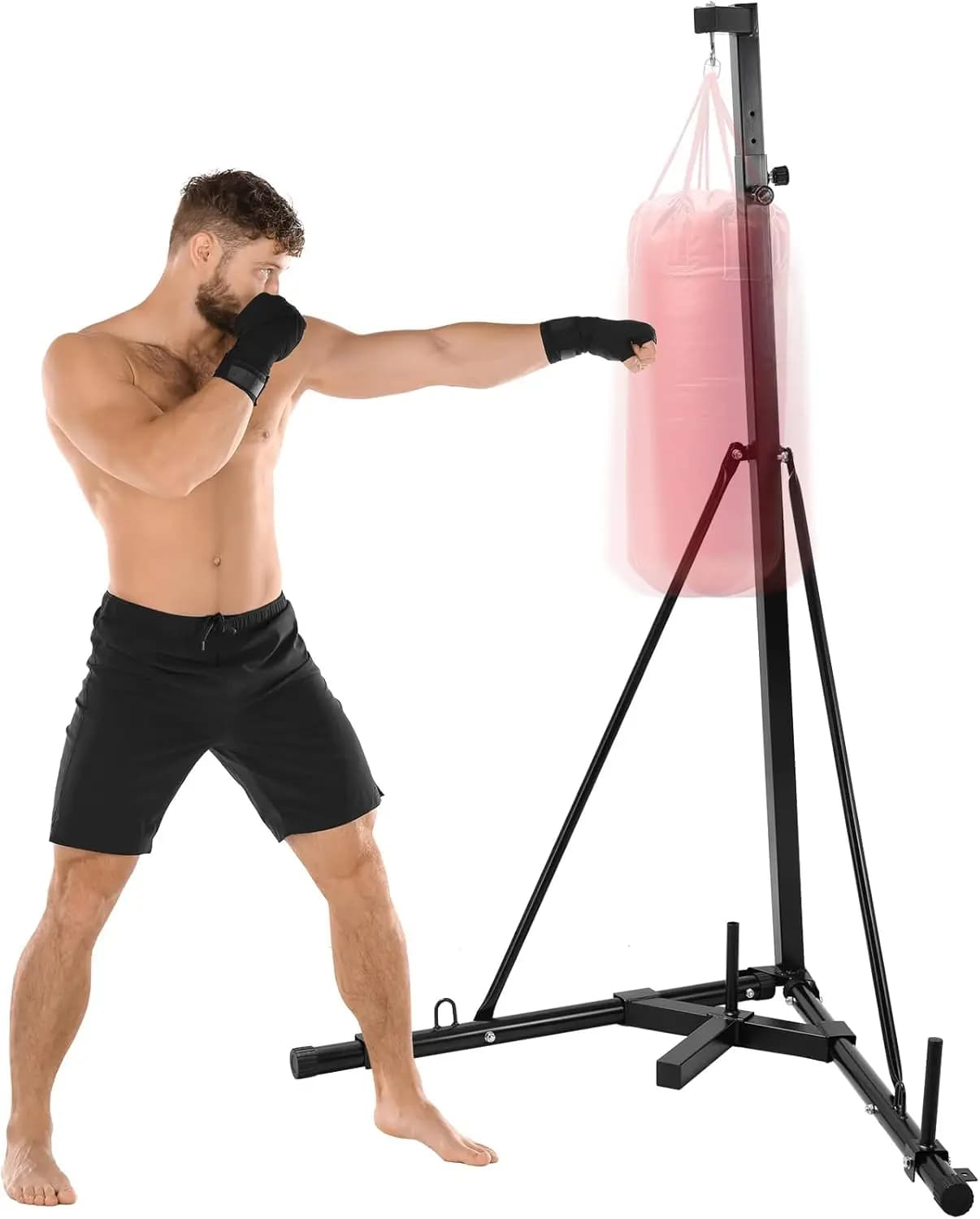 Height adjustable boxing bag holder, heavy load boxing bag holder, heavy bag holder, independent steel sand bag holder up to 150 pounds
