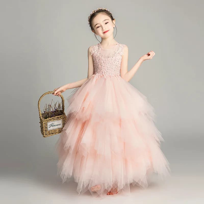 Abito da ragazza di fiore con fiocco in raso da principessa per bambini, abito da prima comunione per bambini, abito da ballo, abito da festa di nozze, compleanno