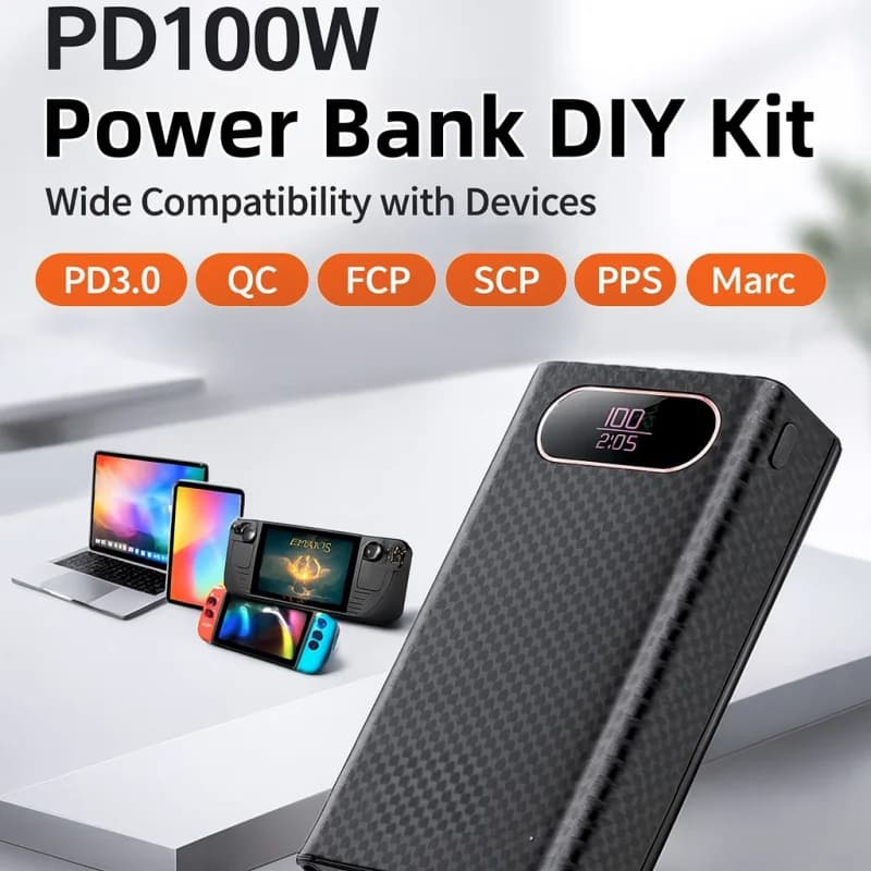 Custodia Power Bank fai-da-te per 21700 celle 100W PD Carica rapida Shell Solo ideale per la ricarica del telefono portatile di backup da viaggio