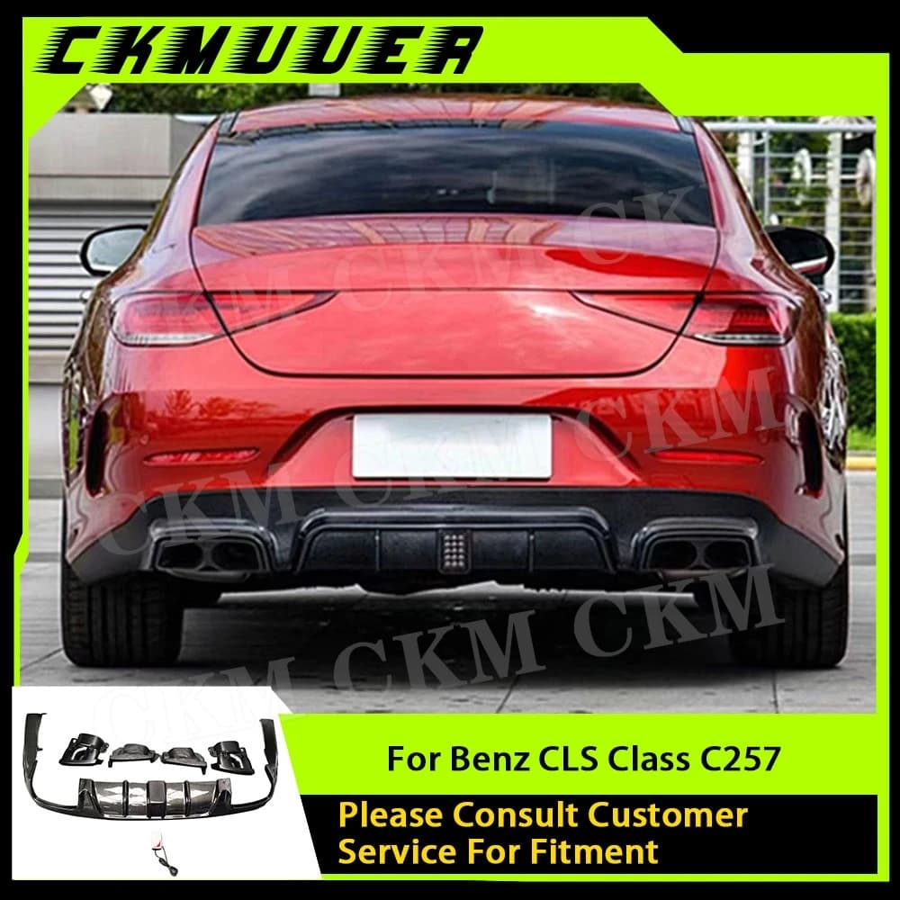 Diffusore per labbro paraurti posteriore in fibra di carbonio con scarico leggero per Mercedes Benz Classe CLS C257 CLS260 300 350 450 CLS53 AMG 2019 UP