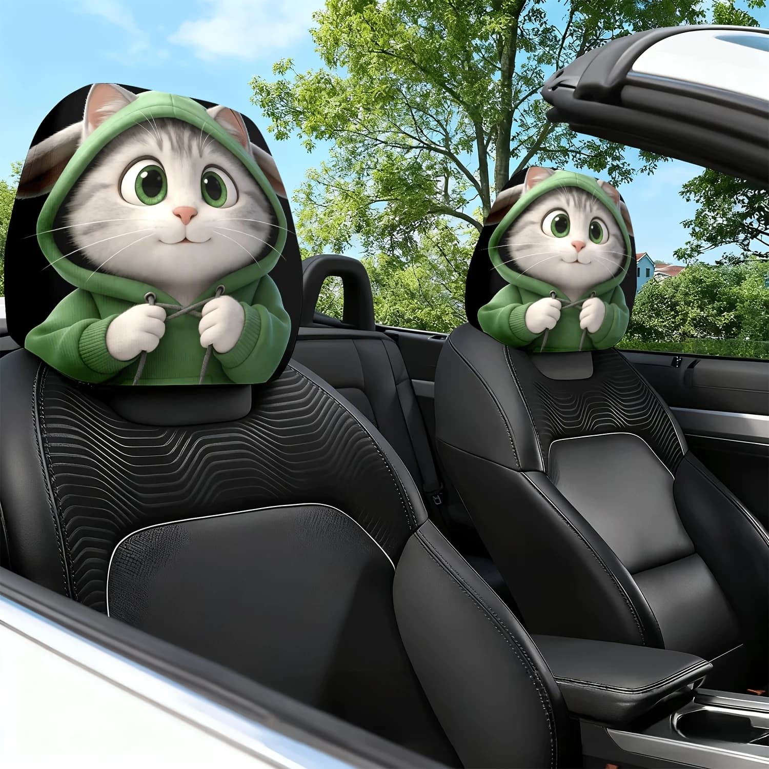 2 cuscini per sedile auto e copricuscini per poggiatesta con stampa a tema gatto - con design adorabili - perfetti per l'auto