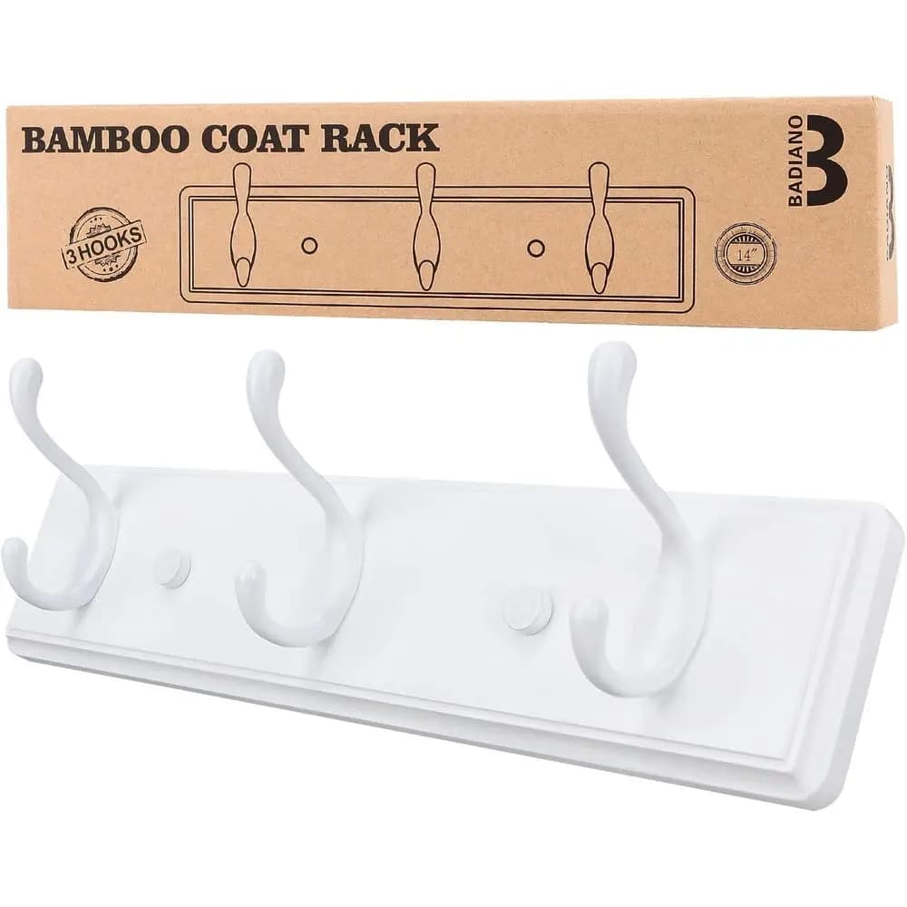Wall-Mounted Coat Rack Organizer with 3 Hooks for Entryway, Hallway, Bedroom - White