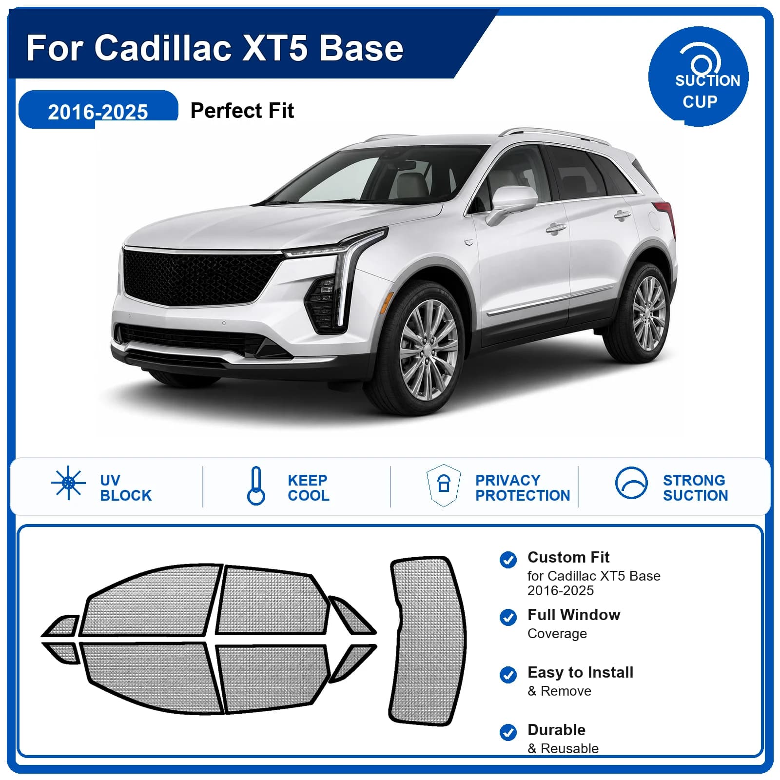 For Cadillac XT5 Base 2016-2025 Custom Full Set Windshield Sun Shade Aluminum Foil Heat Insulation Anti UV Foldable