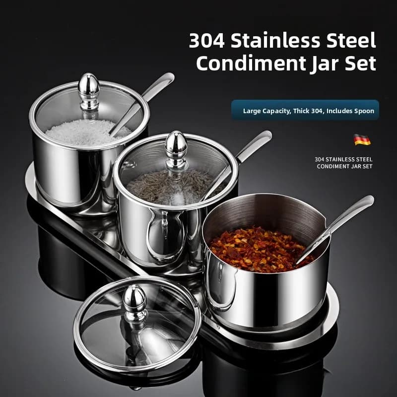 Nuovo Set di Barattoli per Spezie in Acciaio Inox 304, Contenitori Visibili per Sale, Pepe e Polveri Aromatiche, Scatola per Spezie per Cucina e Conservazione
