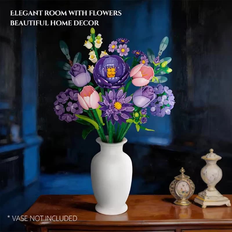 Set da costruzione tulipano rosa girasole - Kit modello bouquet di fiori realistico, regalo giocattolo educativo creativo