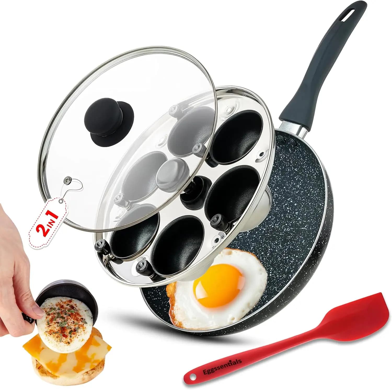 Padella 2-in-1 for Eggs Sode and Omelette, Anti-stick with 6 Parts for Eggs Perfect - 25 cm