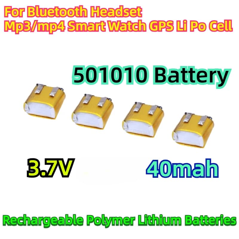 Batteria Li-Po 501010 3.7V 40mAh per Auricolari Bluetooth, Mp3/mp4, Smartwatch GPS, Batterie Ricaricabili ai Polimeri di Litio