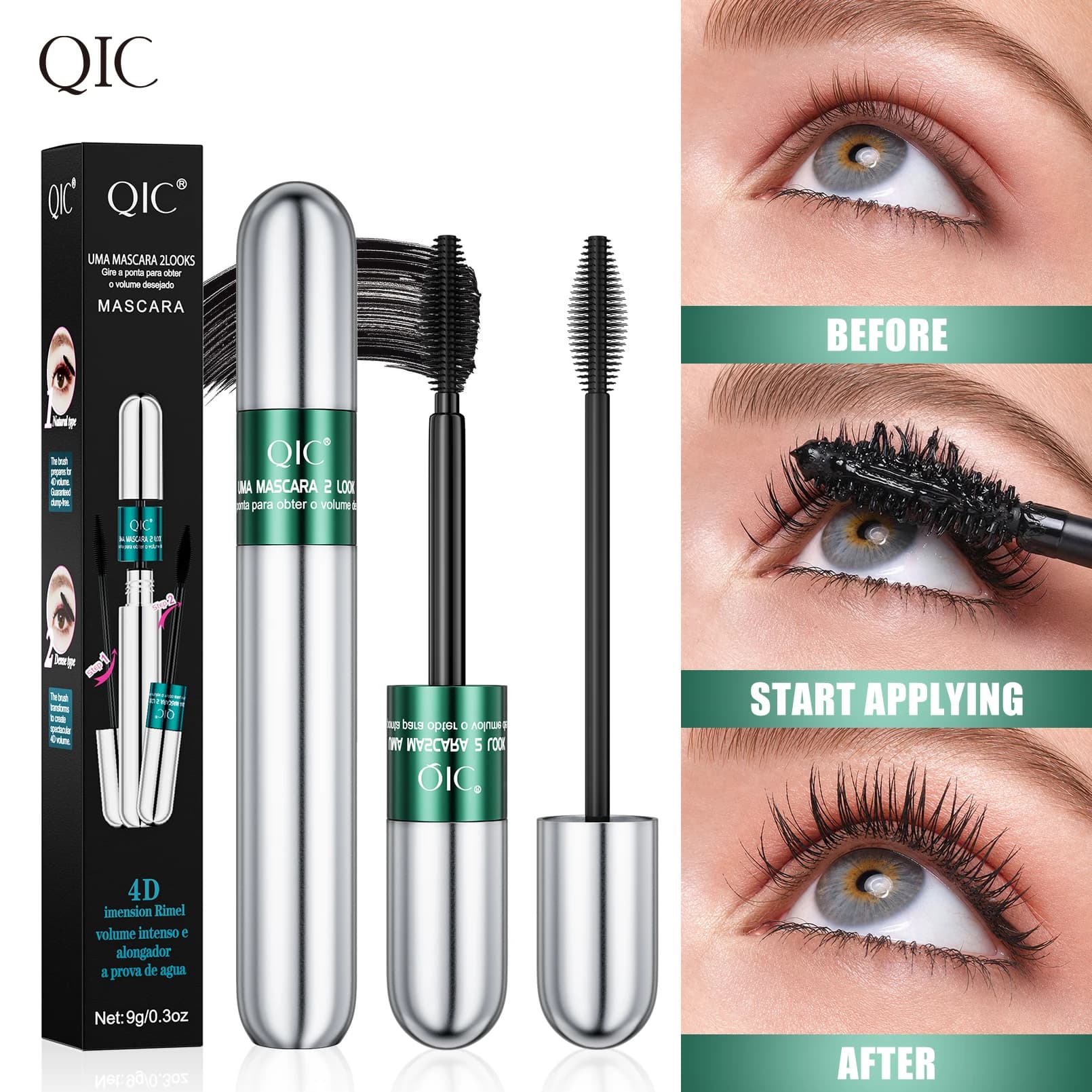 2‑in‑1 4D Black Mascara Long‑Lasting Volumizing Curling Waterproof Sweatproof Smudge‑Proof Lash Primer