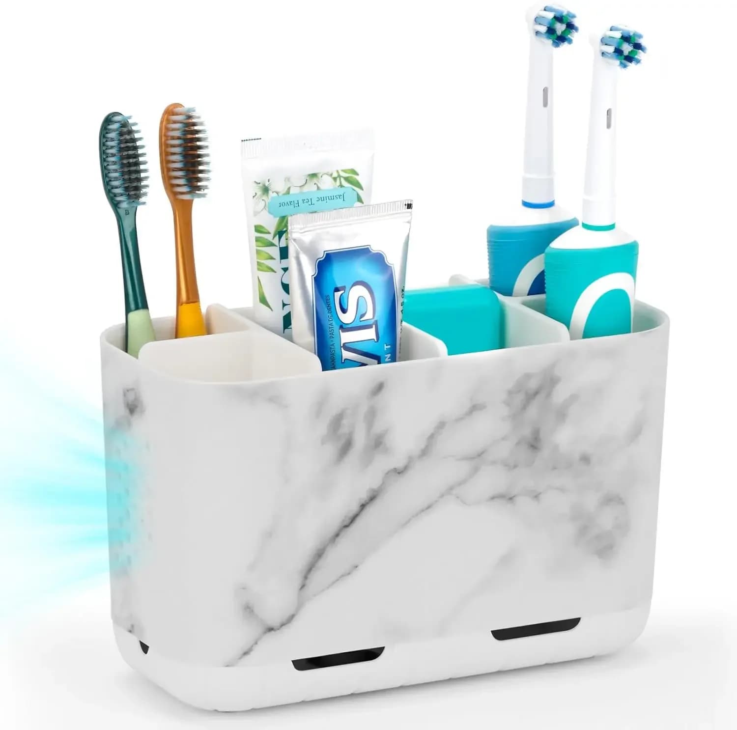 Portaspazzolino Grande per Organizzazione Bagno con Fori di Drenaggio, Supporto per Spazzolino Elettrico e Dentifricio da Appoggio, per Famiglie, Camper e Roulotte