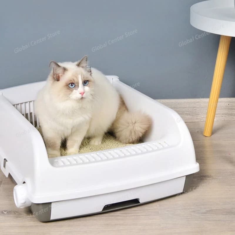 Lettiera per Gatti Semi-Chiusa Grande Facile da Pulire Tipo Cassetto con Pareti Alte Antiaderente e Impermeabile