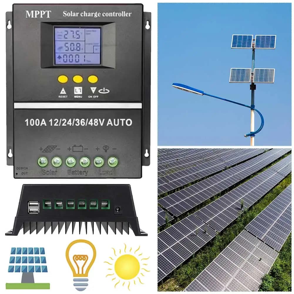 Regolatore di carica solare MPPT 100A Caricabatteria solare fotovoltaico doppio USB Display LCD Regolatore intelligente 12V 24V 36V 48V per pannello solare