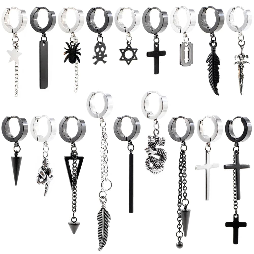 Alisouy 2PC orecchini a cerchio con catena in acciaio inossidabile per donna uomo Trendy Goth Pop Hip Hop pendenti orecchini accessori per gioielli orecchino