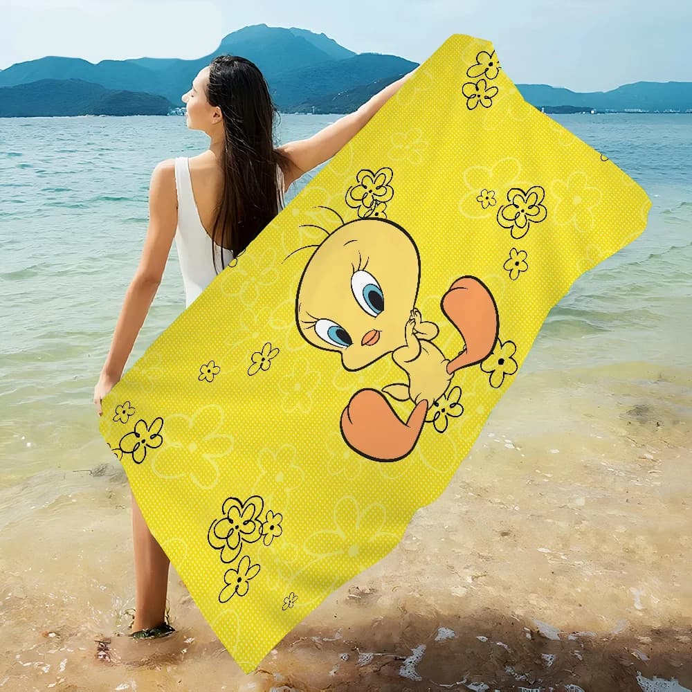 Giallo Cartoon T-Tweetys Asciugamani da spiaggia per uccelli Asciugamano da doccia Sauna Viaggi Spa Microfibra Accessori da palestra ad asciugatura rapida Arredamento della camera carino
