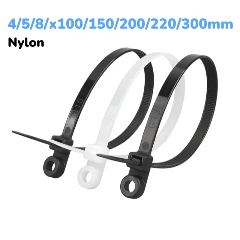 Black/White Nylon Cable Ties with Screw Mounting Hole Self Locking Loop Wraps Bundle Fixed Cables Zip Tie Wire Fastening Straps