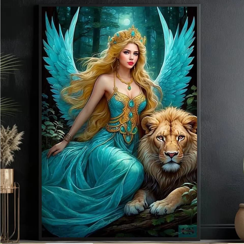 2026 Pittura diamante Arte fai da te Donna e leone Diamante ricamo Angelo strass Punto croce Mosaico Decorazione della casa
