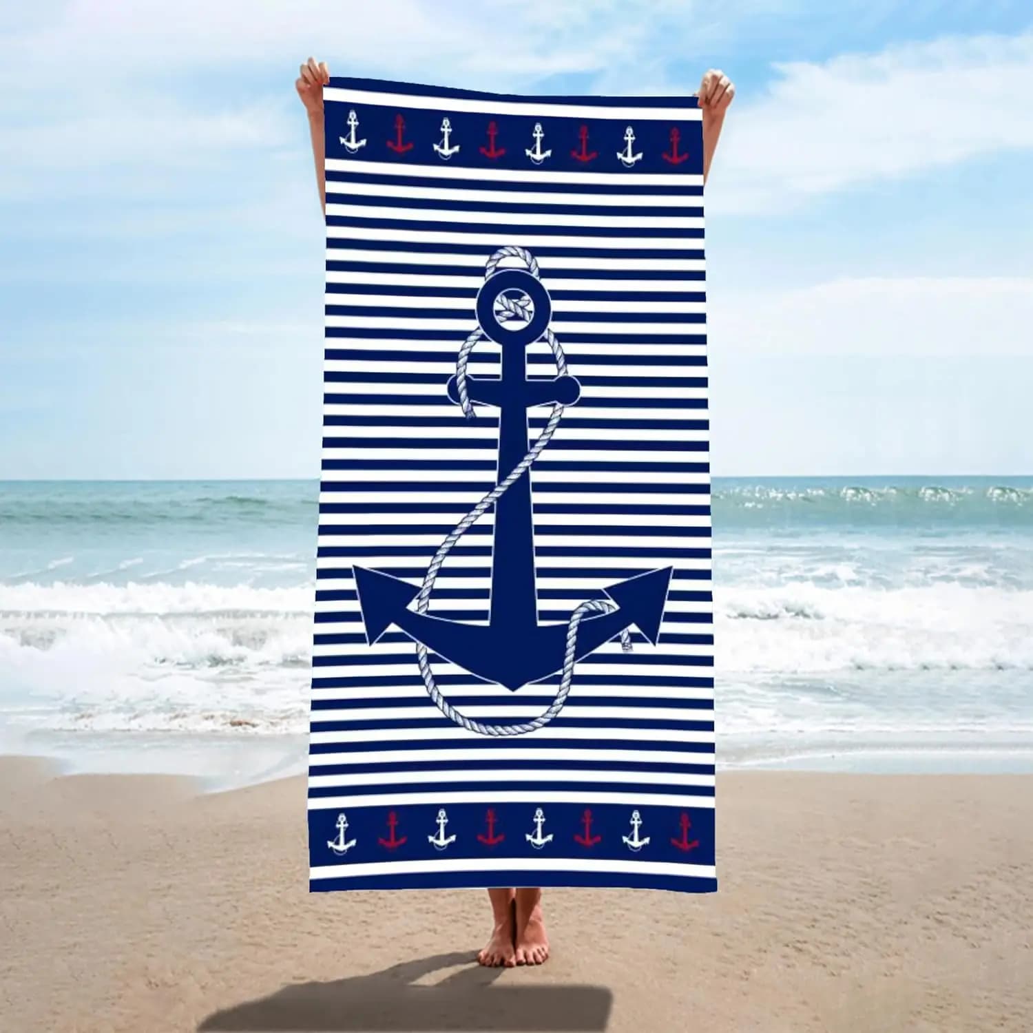 Asciugamani Oversize ad Asciugatura Rapida, Anti-Sabbia, Facili da Trasportare, Essenziali per Campeggio, Spiaggia, Vacanze, Viaggi, Regalo per Adulti (Ancora a Strisce)