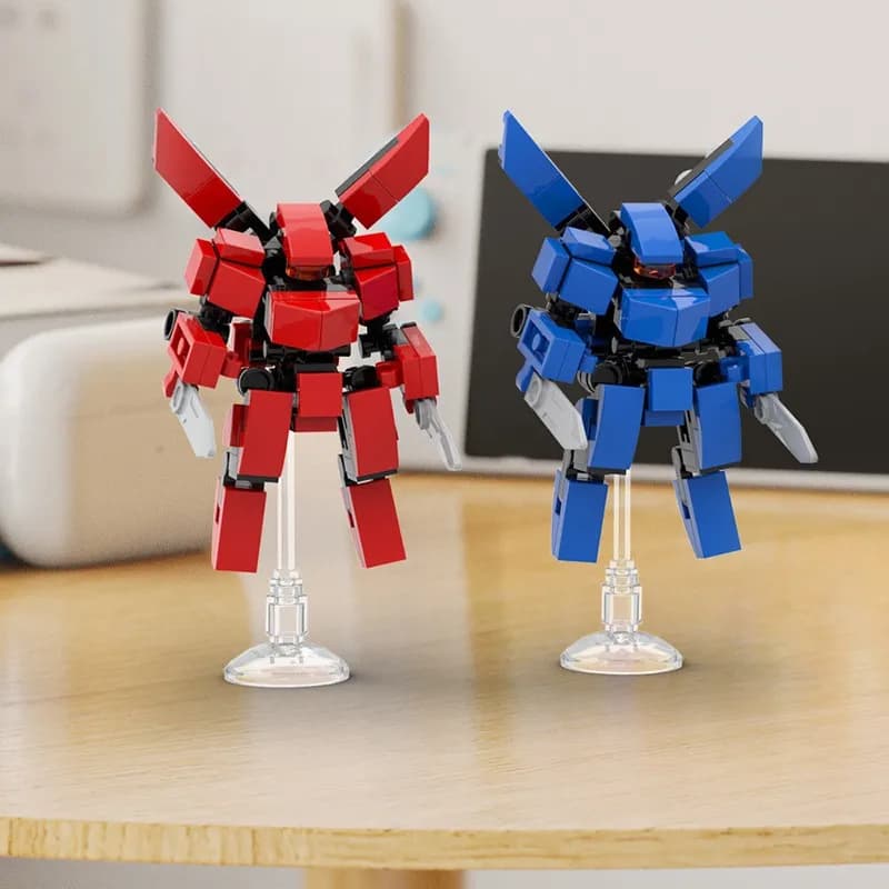 Hot MOC Mini Mech Red and Blue Robot Model Action Figure Building Blocks Kits DIY Creative Ornaments Toys DIY Assembly Gift