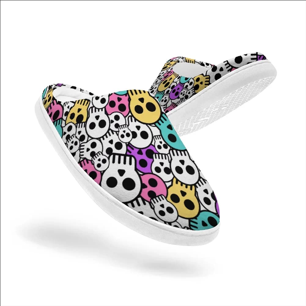 Skull printed cotton slippers plush casual warm slippers winter home cotton slippers