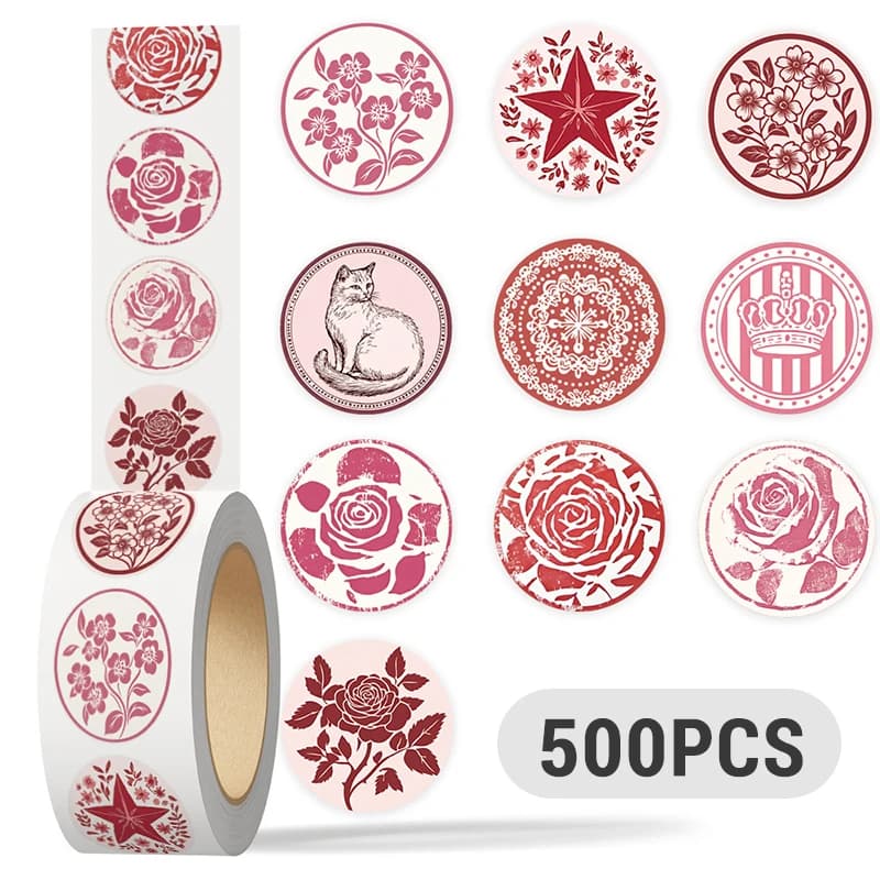 500 Pezzi Adesivi Floreali Rosa, Adesivi Sigillo a Rosa, per Cancelleria, Planner, Quaderni, Valigie, Telefoni, Fai da Te, Graffiti, Giocattoli per Bambini