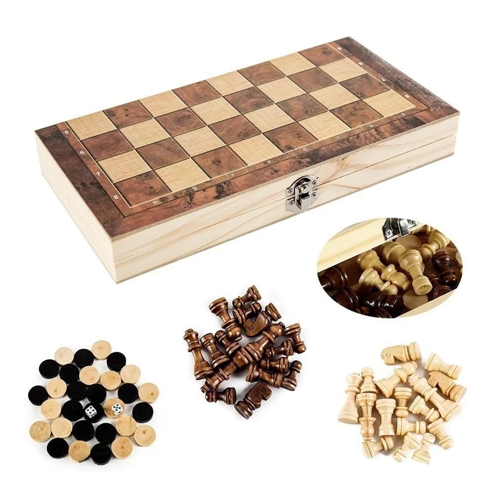 ABPF Wooden Foldable Chess Backgammon Wooden Board Folding Board Game 34x34cm