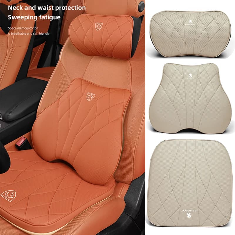 Cuscino per Sedile Auto con Poggiatesta e Supporto Lombare, Accessori per Peugeot 206 307 308 207 3008 208 407 508 2008 5008 301 406