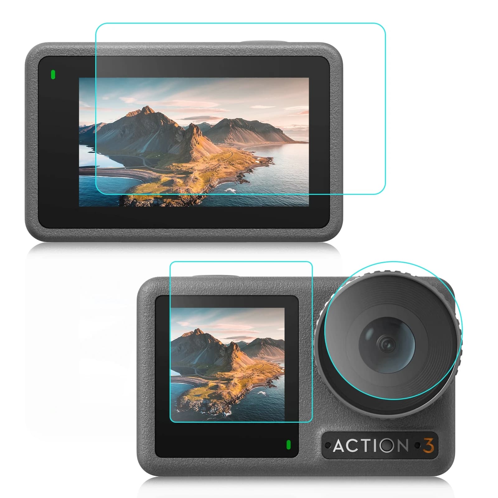 PULUZ 3-in-1 Lens Front and Back Screen Tempered Glass Explosion-proof Film For DJI Osmo Action 3