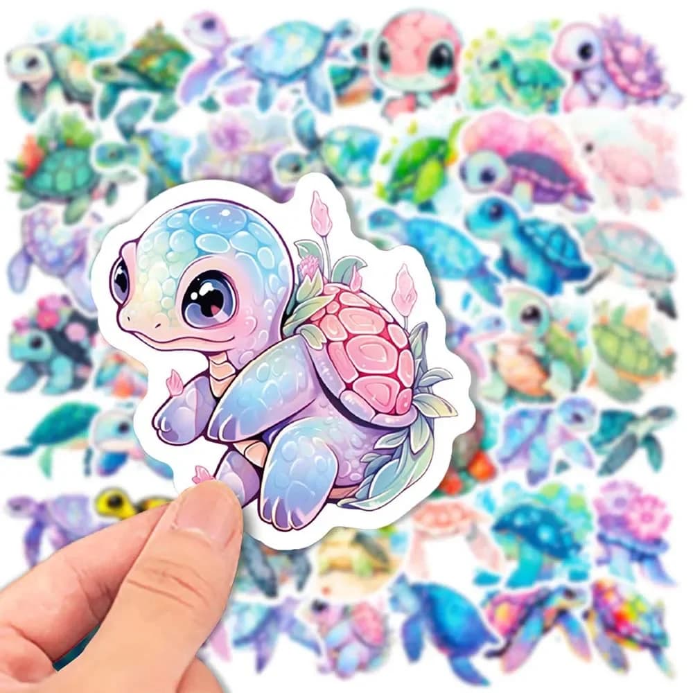 Pack of 50 Sea World blue turtle stickers for kids, cartoons, graffiti, decals, scrapbooking, luggage, laptop, skateboard, wall sticker