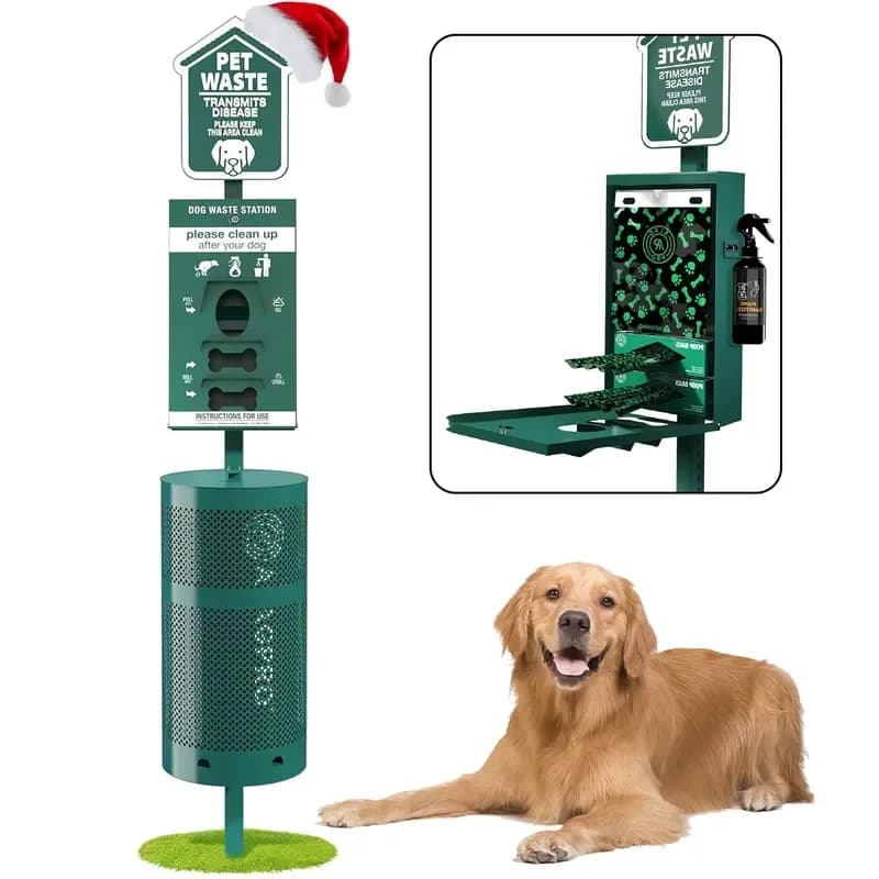 Outdoor Backyard Park Pet Poop Trash Garbage Can Bin Septic Composter Container Animal Bag Dispenser Dog Waste Station