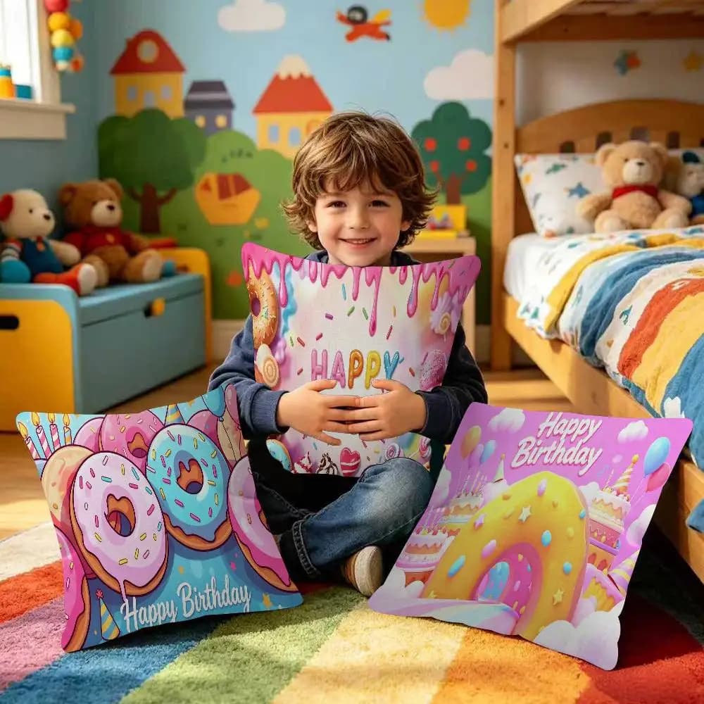 Fodera per cuscino decorativa stampata a tema ciambella dolce per divano