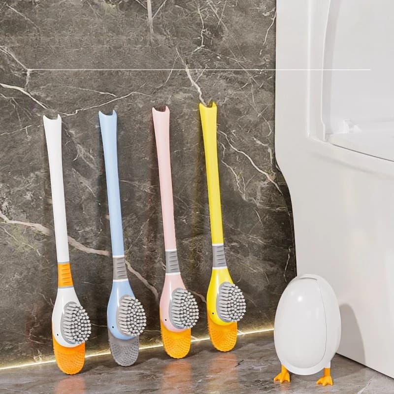 Set di Accessori per la Pulizia del Bagno, Spazzola per WC in Silicone, Senza Foratura, per Pulizia del WC, da Appendere a Parete